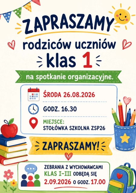 SPOTKANIE ORGANIZACYJNE dla rodziców uczniów kl. 1.